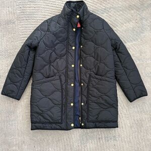 J. Crew Black Puffer Jacket with Gold Details
